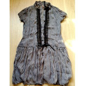 Grey Polka Dot and Black Lace Button Down Tunic